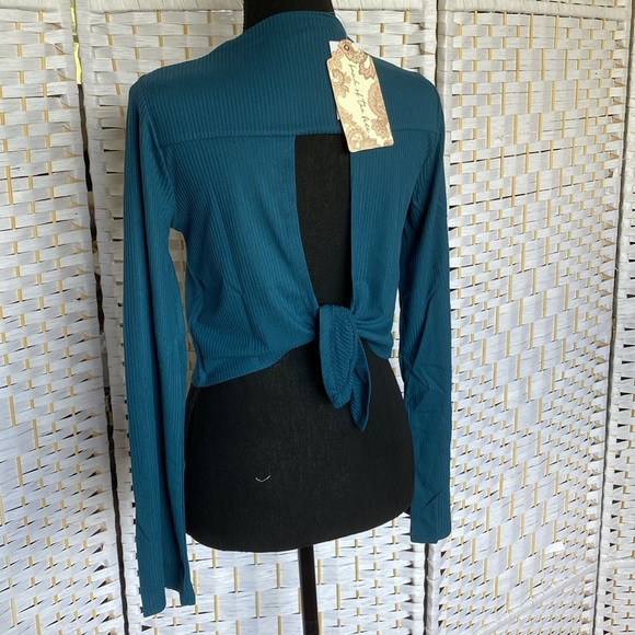 NWT Band Of The Free Avril Top in Deep Teal Bohemian Blouse Keyhole Tie Back - Picture 4 of 8